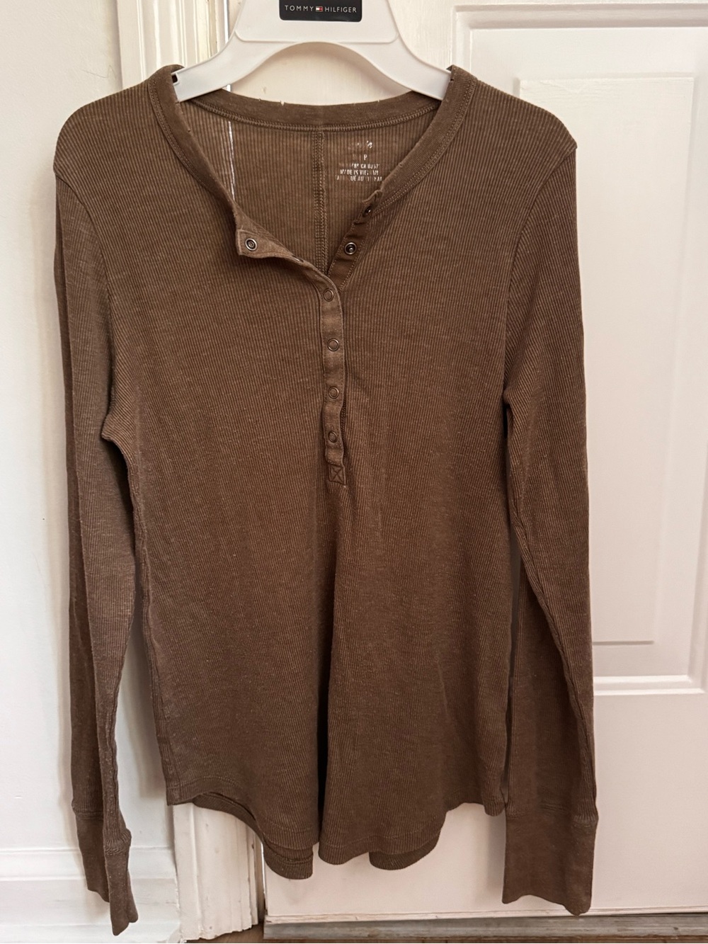 aerie Brown Ribbed Long-Sleeve Henley Top